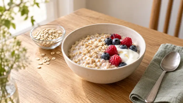 Haferflocken beim Abnehmen: Porridge mit Beeren und Naturjoghurt
